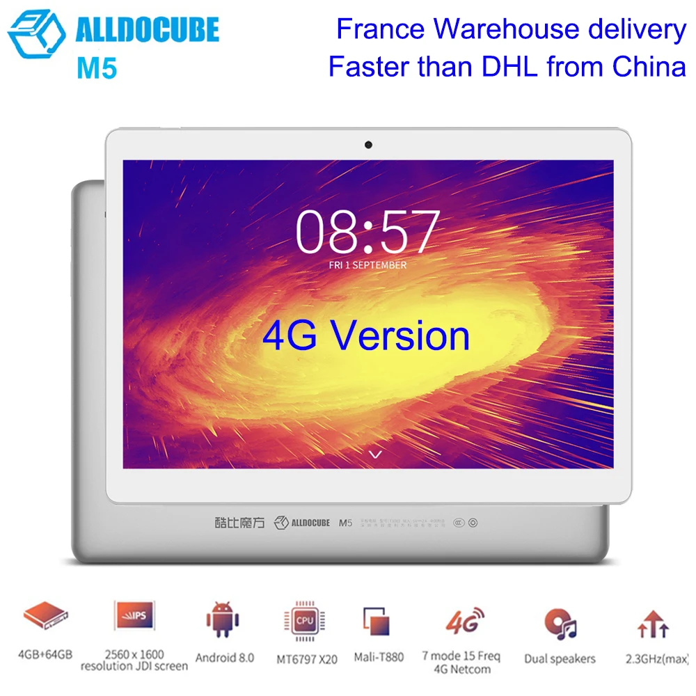 Ветвью ALLDOCUBE и M5 4G планшет 10,1 ''смартфон Android 8,0 MTK X20 Deca Core, размер экрана 4 Гб 64 Гб двухъядерный процессор Wi-Fi 5.0MP 2.0MP две камеры BT 4,2 Планшеты