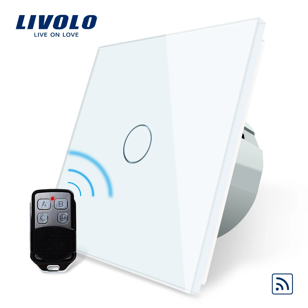 Free Shipping Livolo EU Standard Remote Switch White Crystal Glass Panel 110 250V Wall Light Remote