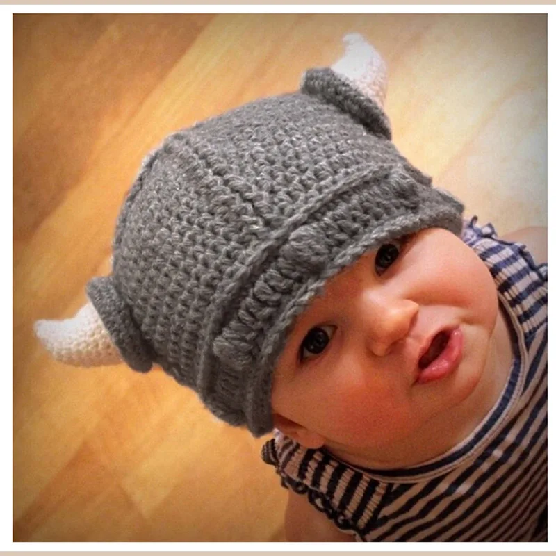 

Handmade Baby Wool knitting Pirate Hat Bonnet Crochet Winter Hat Cartoon Toddler Viking Horns Knitted Hat