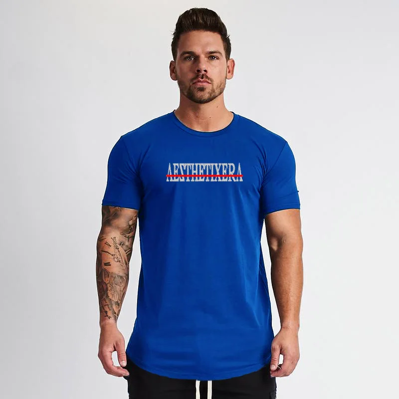 Muscleguys Мужская футболка с коротким рукавом с круглым вырезом Футболка хлопковые футболки топы мужские s фитнес брендовая мужская футболка