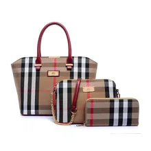 Fashion Canvas Plaid Women Handbags Composite Bags Totes England style Handbag 1 Set 3 Pieces
