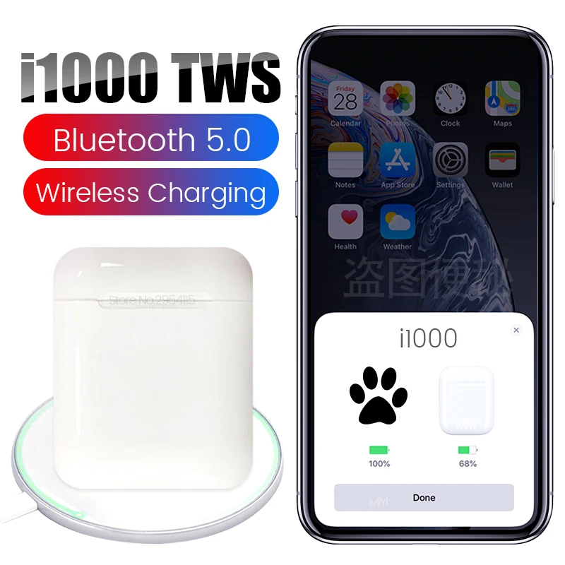 

i1000 TWS Bluetooth 5.0 Earphone Wireless Charging Head phones Touch Control Earbuds 6D Stereo Headset PK i10 i12 i100-i900 TWS