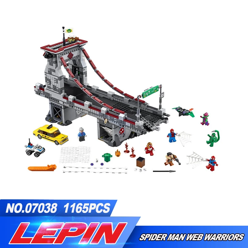

LEPIN 07038 1165Pcs Superhero Spiderman Web Warriors Ultimate Bridge Battle Model Building Kits Blocks Bricks 76057 legoed