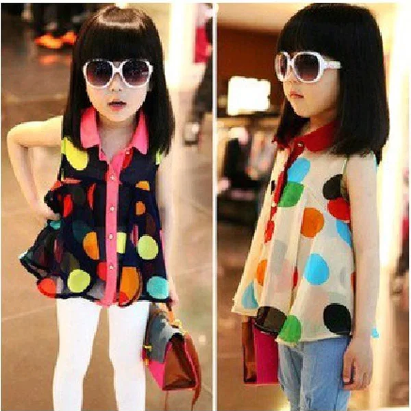 Colorful Polka Dot Stylish Lapel Collar font b shirts b font Fashion Girls Kid T font
