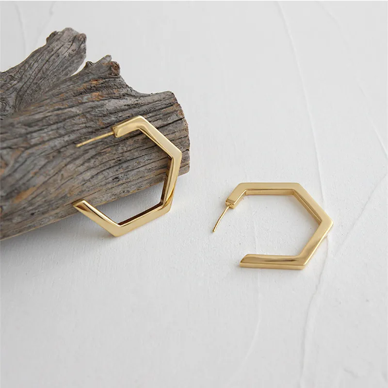 ying Vahine Minimalist Style Brass Geometric Polygon Stud Earrings for Women