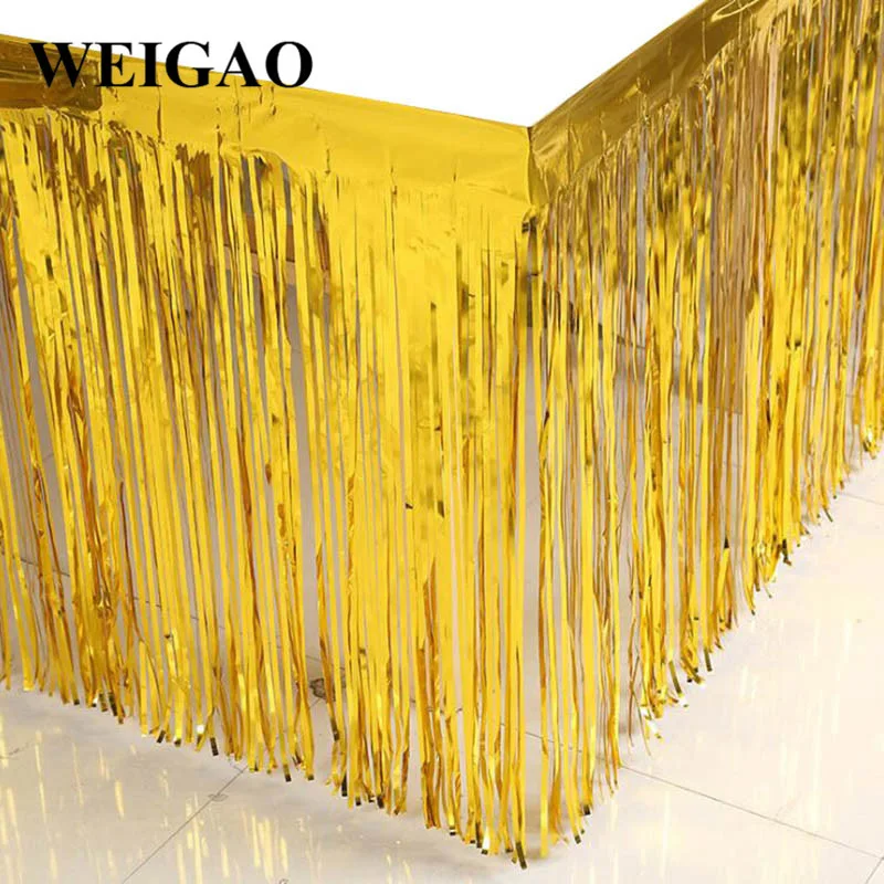 

WEIGAO Gold Silver Foil Fringe Curtain Metalic Tassel Garlands Table Skirt Wedding Decoration Christmas Backdrop Party Decor