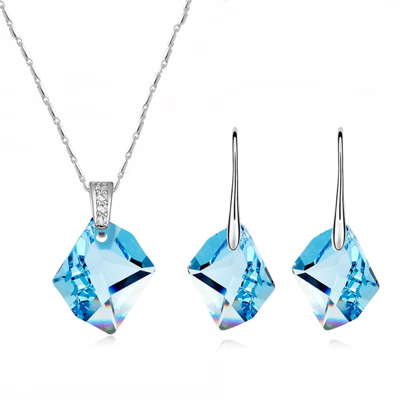 High Quality Wedding Jewelry Sets Crystal from Swarovski Geometric Pendant Necklace Drop Earrings For Women 2018 Christmas Gifts High Quality Wedding Jewelry Sets Crystal from Swarovski Geometric Pendant Necklace Drop Earrings For Women 2018 Christmas Gifts