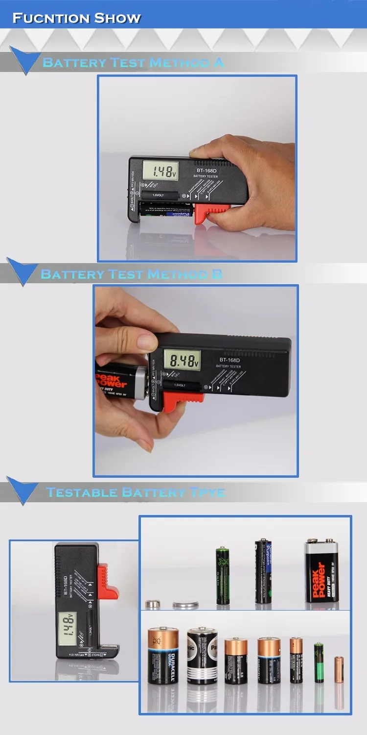 BT-168D Высокое качество Универсальный цифровой Дисплей Батарея Ёмкость тестер 1,5 В/9 в