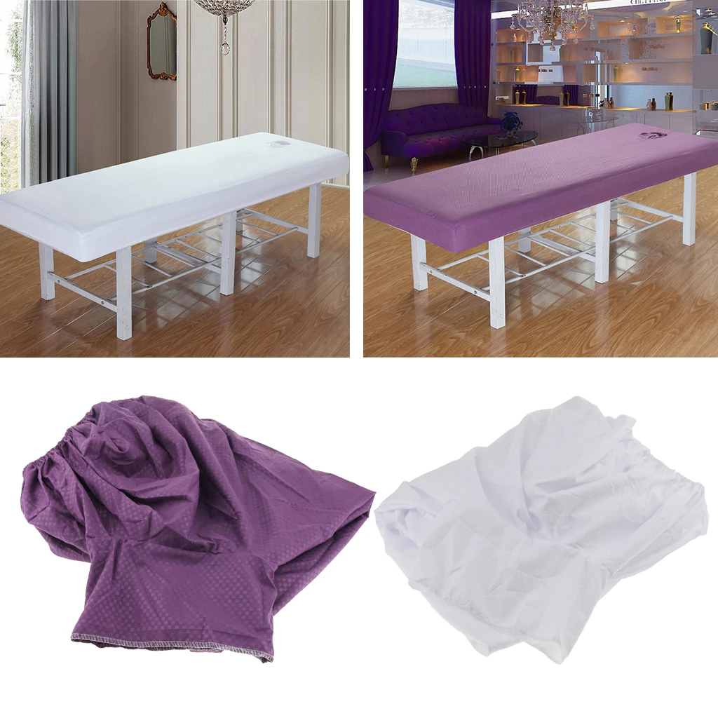 Professional Washable Acupuncture Massage Table Bed Protective Fitted Pad Sheet Cover for Beauty Salon Spa Purple White 70x190cm 4