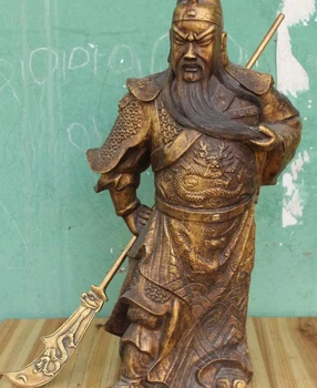 

22"Chinese Bronze Warrior War Guan Gong Dragon Lion Guan Yu Sword Buddha Statue