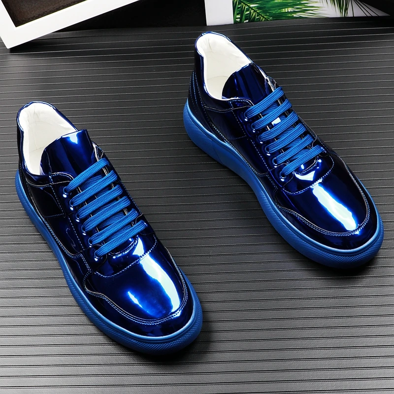 Planos Negro 43 38 Cuero azul Diseño De Casual Gran Moda Estilo Hombres 2019 Zapatos Los Tamaño Patente blanco AZqwYqU