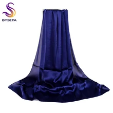 [BYSIFA] Женский Одноцветный Шелковый платок, шаль темно-синего цвета, новинка, весна-осень, элегантные однотонные атласные длинные шарфы, женские летние пляжные накидки