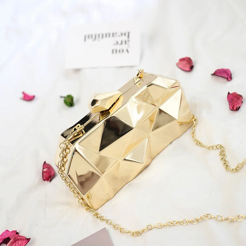 

Fashion Handbags Woman Metal Clutches Top Quality Hexagon Mini Party Black Evening Purse Silver Bags Gold Box Clutch 3 colors