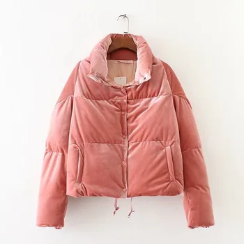 

2018 Female Parkas Cotton Lining Autumn Winter Women Wadded Short Jackets Pink Red Black Thick Outwear Casual Velvet Coat Parkas