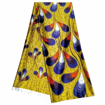 

High quality digital printed silk satin fabric 5 yards/lot new fashion african wax pattern design satin silk fabric for dress