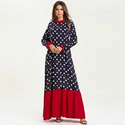 2019 для женщин макси платье новый с длинным рукавом в горошек мусульманское платье плюс размеры абаи Турция мусульманская одежда для Дубай