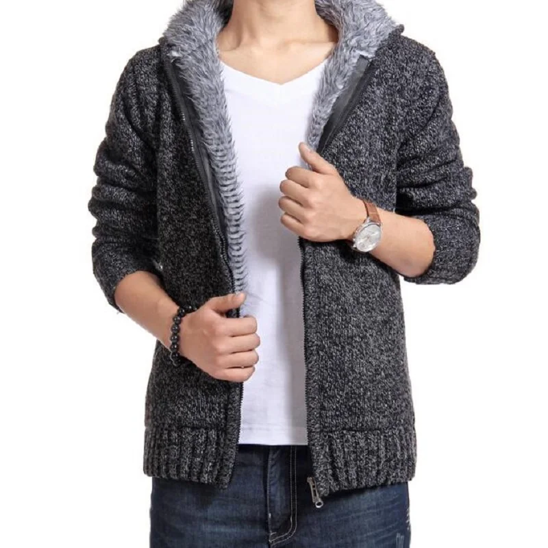Мужской свитер, новинка, повседневный теплый кардиган, мужская верхняя одежда, Зимняя Толстая теплая трикотажная куртка с капюшоном, модный мужской вязаный свитер - Цвет: 1