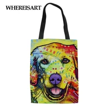 WHEREISART модная женская сумка для покупок цветные женские сумки с рисунком собаки для девочек-подростков женская сумка для отдыха