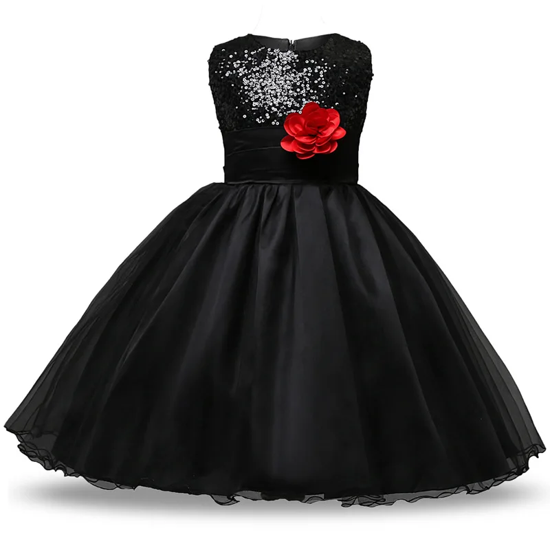 Новинка года; платье для подростков свадебное платье с цветочным узором для девочек праздничное платье принцессы для торжеств платья без рукавов для девочек 3-14 лет - Цвет: black