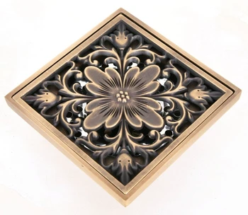 

Antique Brass Flower Carved Art Drain Bathroom Shower Waste Drainer Whr042