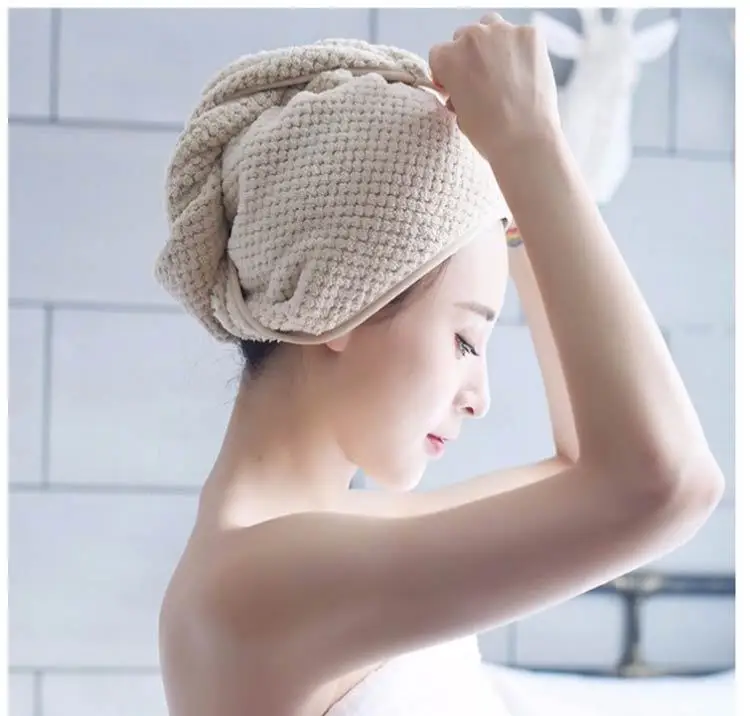 New Pineapple Grille Dry Hair Cap Plain Coral Velvet Bath Cap Wrapped