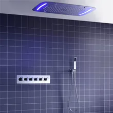 

Luxury 5 Fuctions LED SPA Mist Rainfall Waterfall Shower Set With thermostatic Faucet Kit Chrome Polished