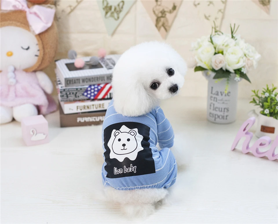 Spring Summer Cotton Dog Clothes Striped Clothing for Dogs Printed Lion Chihuahua Tracksuit Pet Clothes Suit for Dogs Pets (11)