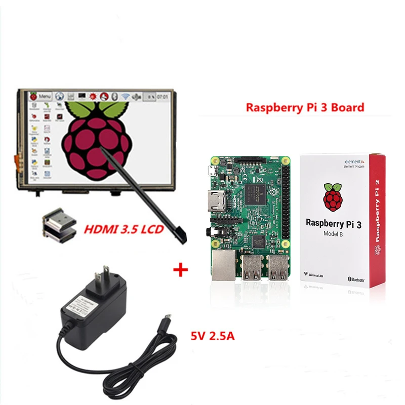 ФОТО Raspberry Pi 3 Model B Board+3.5 LCD HDMI Screen Monitor Display TFT LCD Module 1920x1080+5V 2.5A Power Supply 