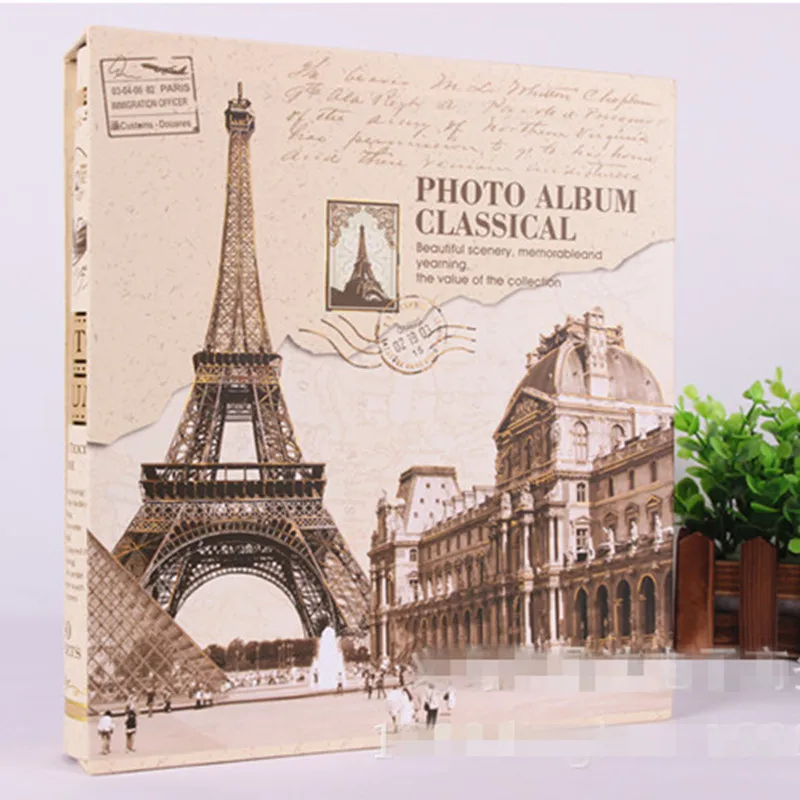 

Gift Box Self Adhesive DIY Photo Album Big Size For 5/6/7/8/10 Inches Eiffel Tower Building Cover Retro Yearbook Welding Gift