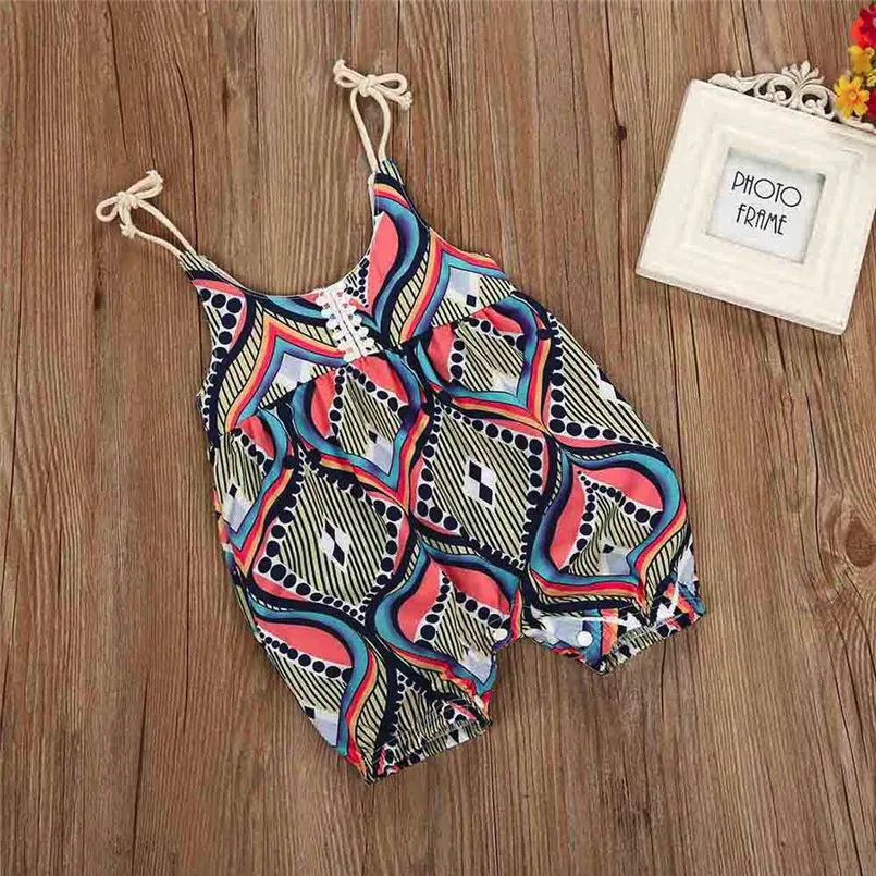 Girls suit summer 2019 new Newborn Kids Baby Boys&Girls Lines Pattern Print Sleeveless Romper Jumpsuit (8)