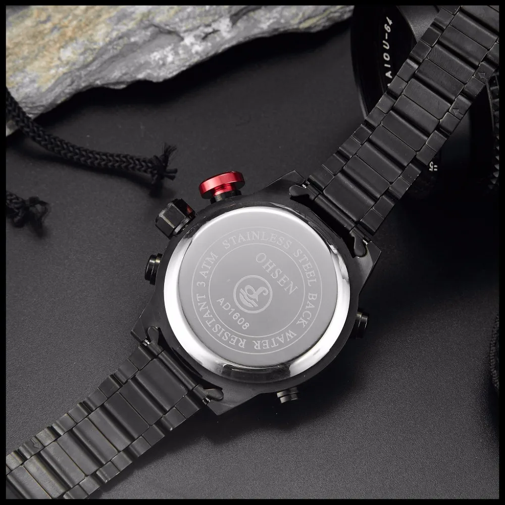 Мужские наручные часы OHSEN, роскошные Брендовые мужские часы, полностью стальные часы, светодиодный Будильник, Кварцевые водонепроницаемые часы Relogio Masculino