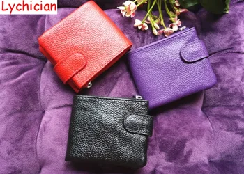 

Lychician brandNew arrival fashion wallet casual handy coin purse condom holder card holder split cowhide leather button closure