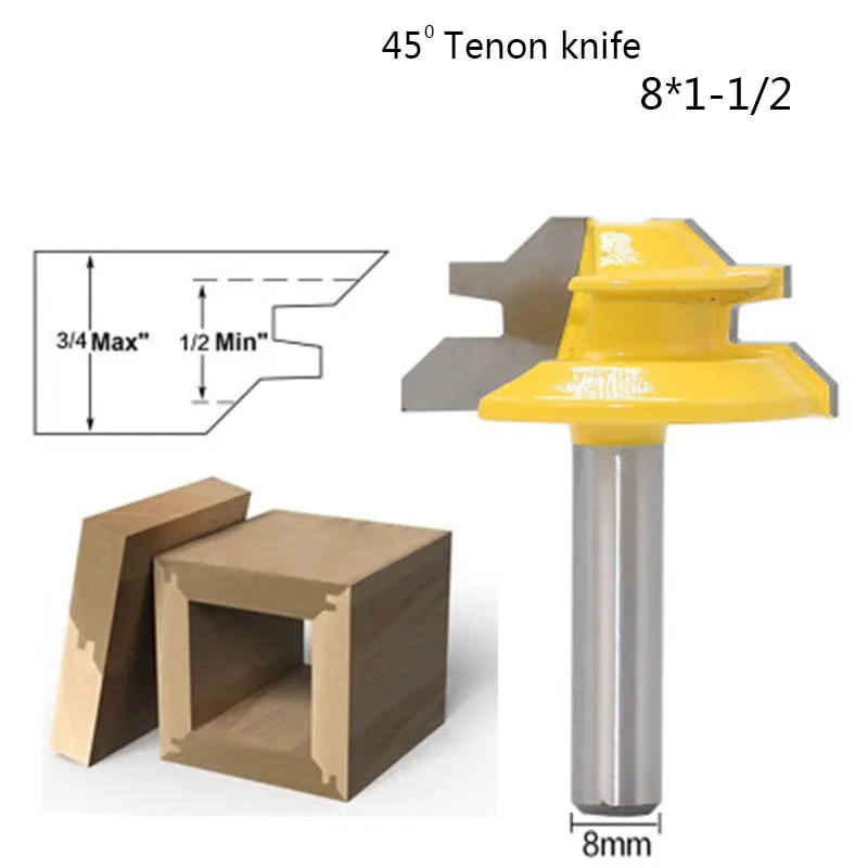  8mm Shank 45 Degree Tenon Milling Cutter Tool Lock Miter Router Bit Woodworking Drilling Bits For W