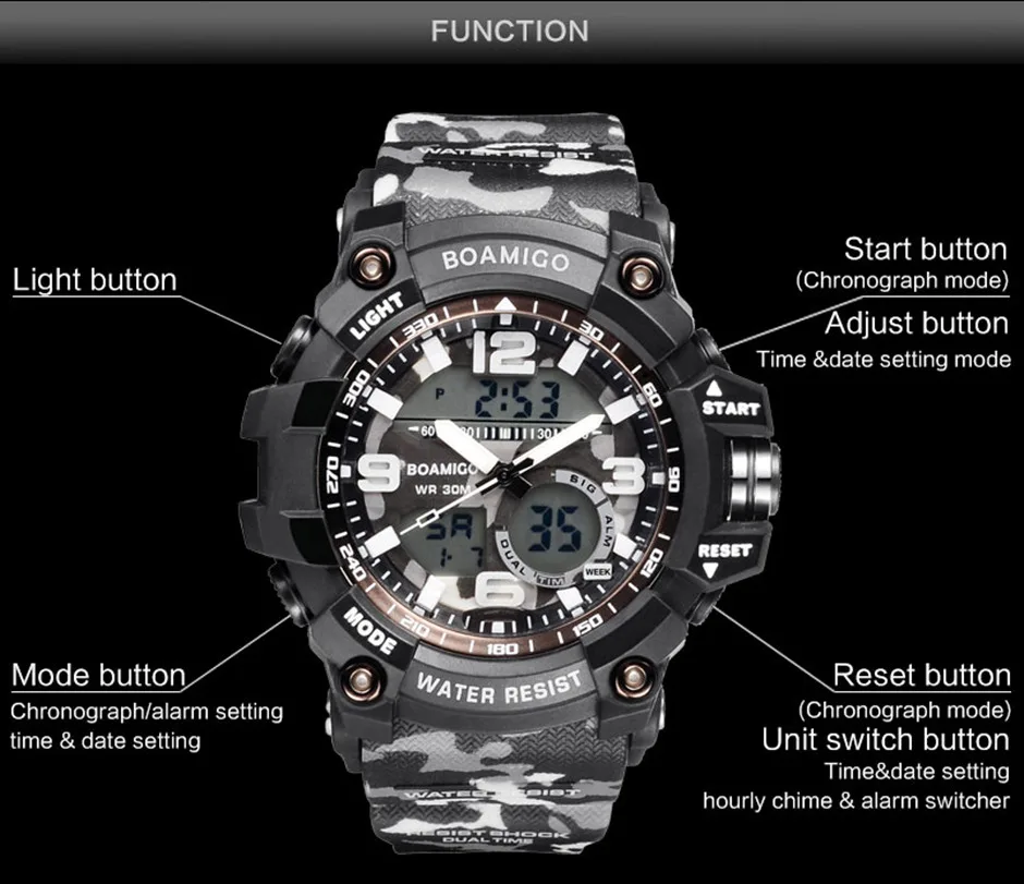 Dual Display Analog Men Sport Military Army Watches Electronic LED Digital Watch Male Shock Water Resistant Clock Reloj Hombre