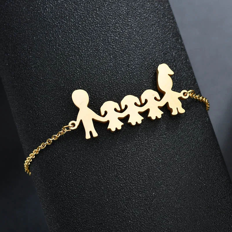 Милые семейные браслеты из нержавеющей стали для мамы, папы и детей, женские Золотые Регулируемые браслеты с фигуркой, ювелирные изделия для девочек - Окраска металла: gold 6