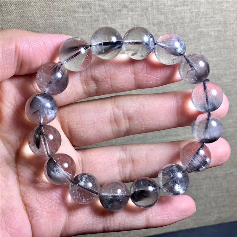 

13mm Natural Silver Rutilated Quartz Bracelet Jewelry For Women Men Clear Stone Round Beads Crsytal Fashion Bracelet AAAAA
