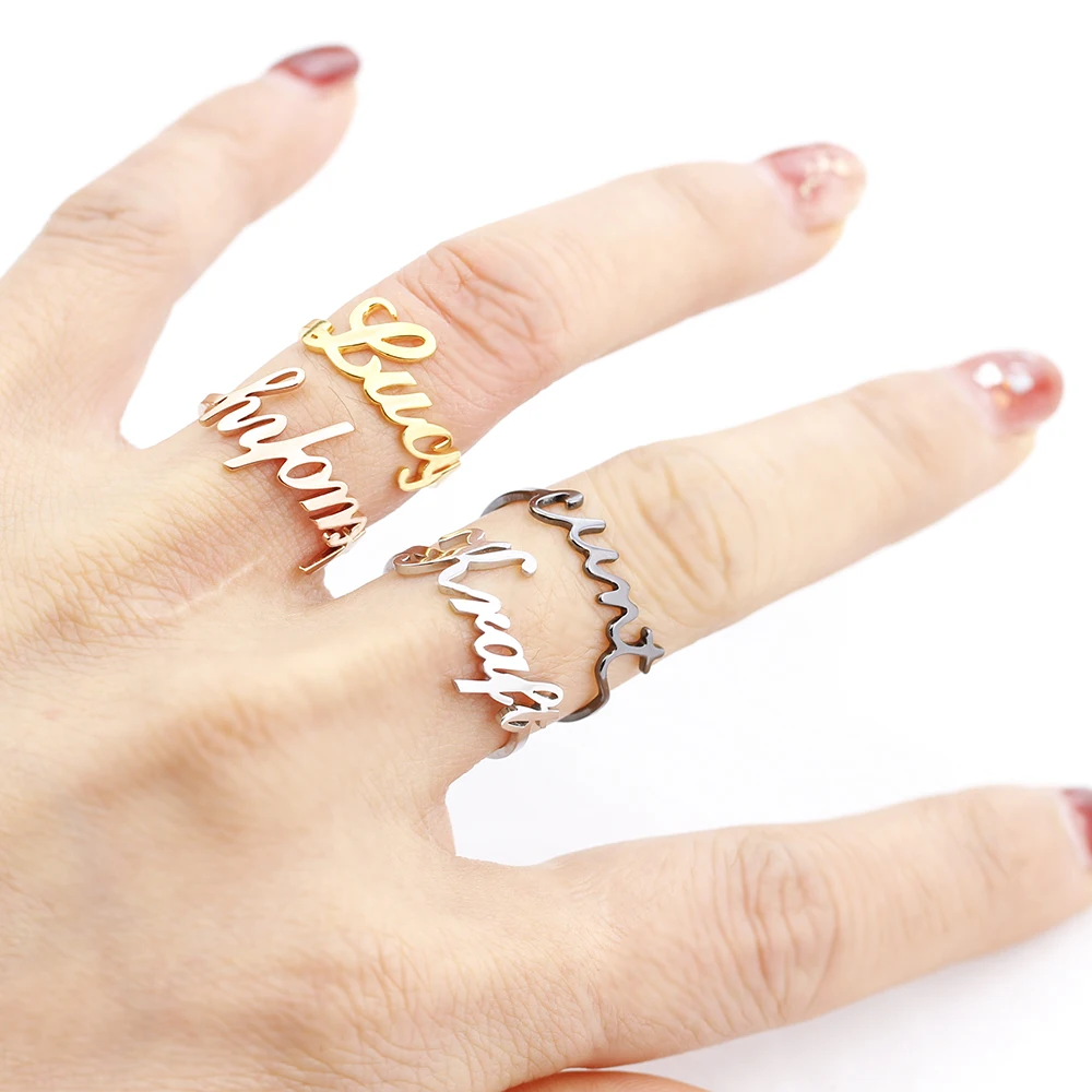 

Custom Name Rings Women Fashion Jewelry Stainless Steel Signature Customized Nameplated Ring Birthday Gift