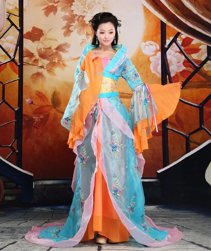 Древнее женское платье фильм Фея Тан костюм ханьфу китайская королева со шлейфом