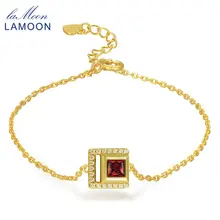 

LAMOON 4mm Square Red Garnet S925 Bracelets & Bangles 925 Sterling Silver Fine Jewelry Light Yellow Gold Color For Women LMHI050