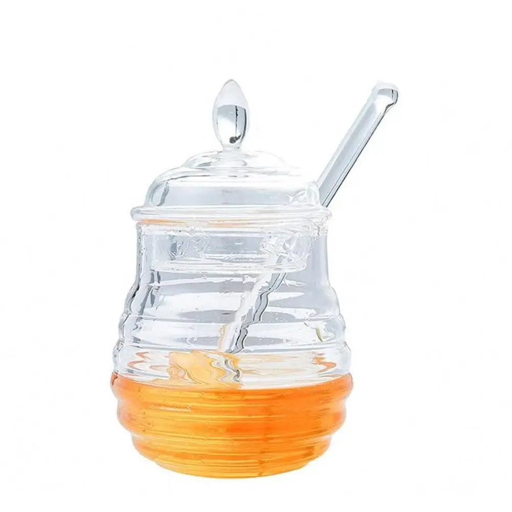 

245ML Plastic Honey Juice Syrup Jam Transparent Pot Sugar Bottle Storage Jar with Stirring Rod Drop Shipping