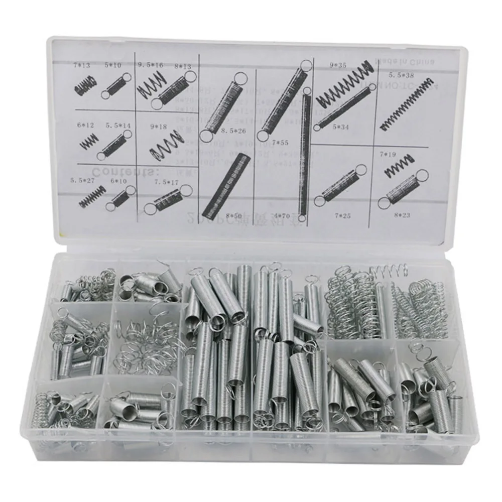 

200pcs Extension Spring Tension Pressure Compression Springs Assortment Set with Plastic Box Hardware Tools Kit