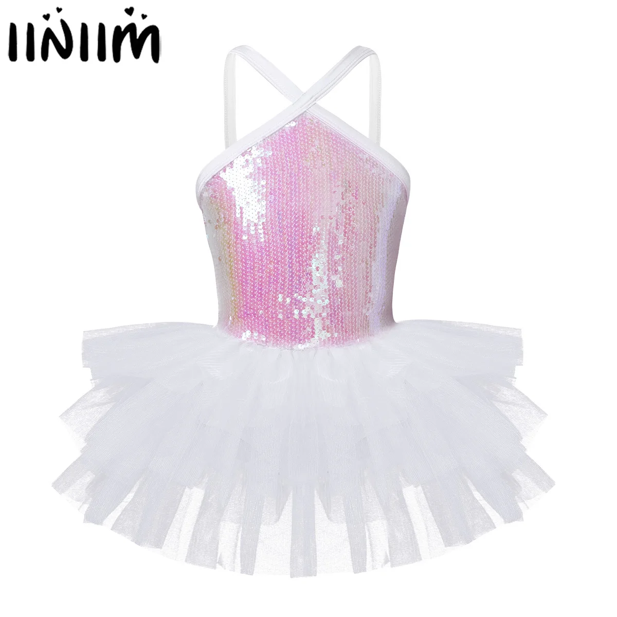 

iiniim Teen Girls Ballet Tutu Dress Ballerina Sleeveless Sequins Ballet Dance Class Dress Gymnastics Leotard for Kids Costumes
