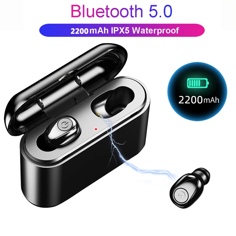 

X8 Bluetooth Earphone True Wireless Earbuds 5D Stereo Mini TWS Waterproof Headfrees with Charging Box 2200mAh Power Bank