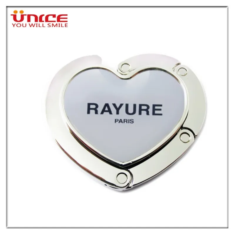 100pcs/lot Customized Purse Hanger Custom logo Metal Purse Hook Heart Shape Foldable Purse