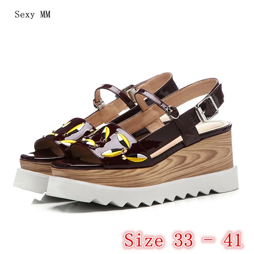 

Genuine Leather Women Platform High Heel Wedge Gladiator Sandals Shoes Woman High Heels Wedges Sandals Plus Size 33 - 40 41