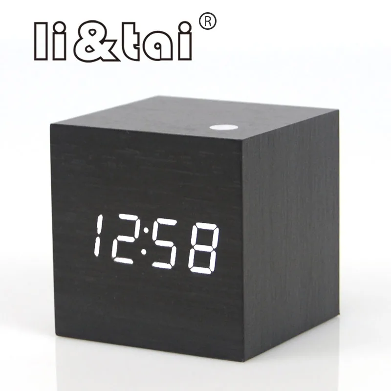 Деревянный светодиодный Будильник Li &amp Tai Cube электронные цифровые часы с