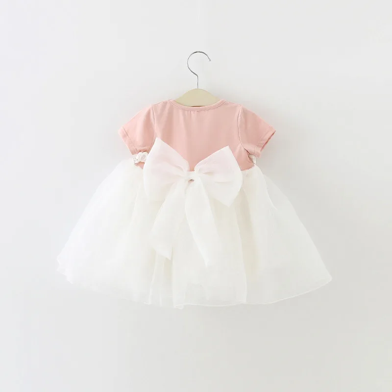 От 0 до 2 лет летнее платье принцессы для маленьких девочек Одежда для новорожденных девочек праздничные платья с короткими рукавами и бантом одежда для маленьких девочек