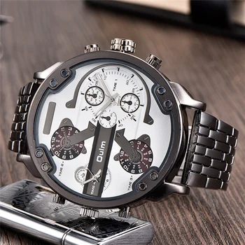 

Oulm Super Big Watches Men Luxury Brand 4 Colors Large Size Quartz Clock Male Two Time Zone Men's Wristwatch reloj hombre