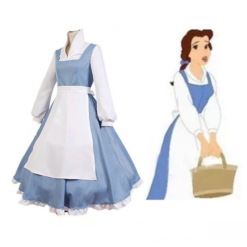 Adult Beauty And The Beast Belle Blue Maid Dress Cosplay Costume Halloween Holidays Costumes Aliexpress