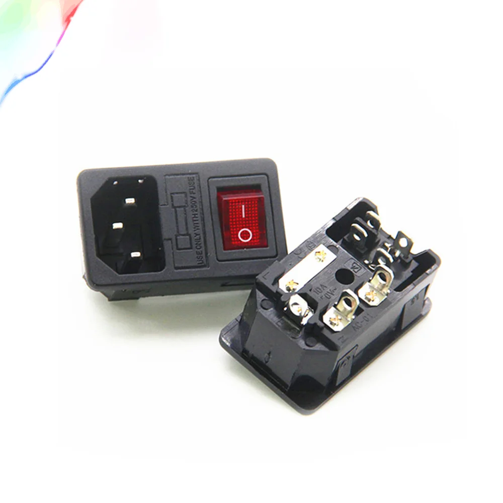 

1Pcs 10A 250VAC 3 Pin iec320 C14 inlet connector plug power socket with lamp rocker switch 10A fuse holder socket male connector